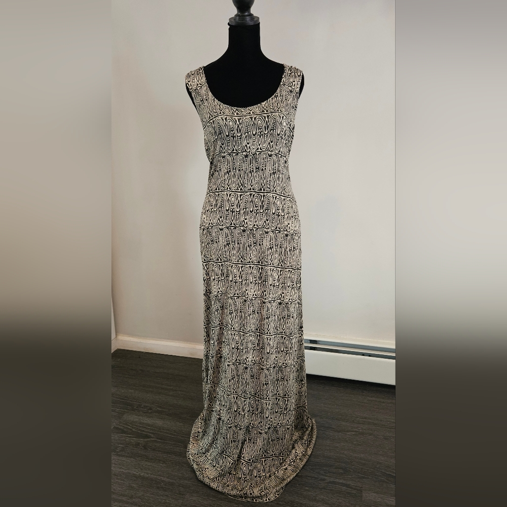 Hoss Intropia Maxi Dress Tie F/B Black Beige Print Sleeveless 100% Viscose India